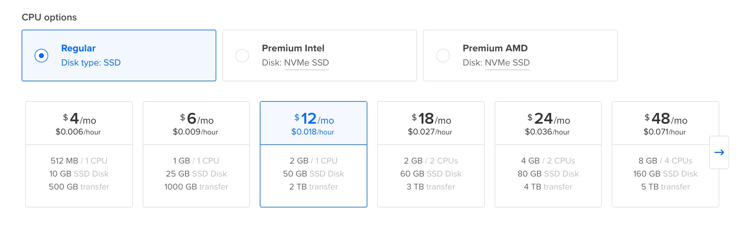digital ocean price table