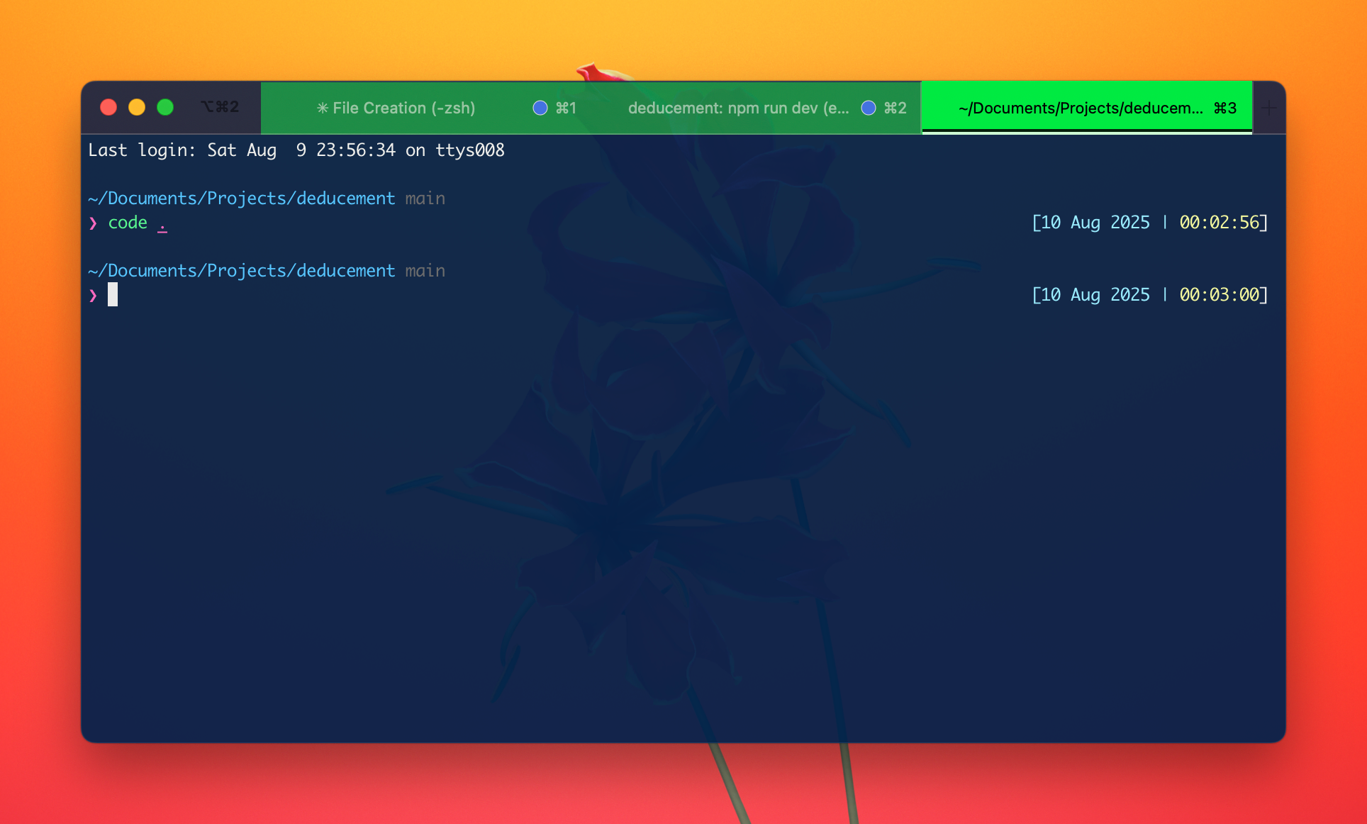 iTerm2 window showing multiple green colored tabs