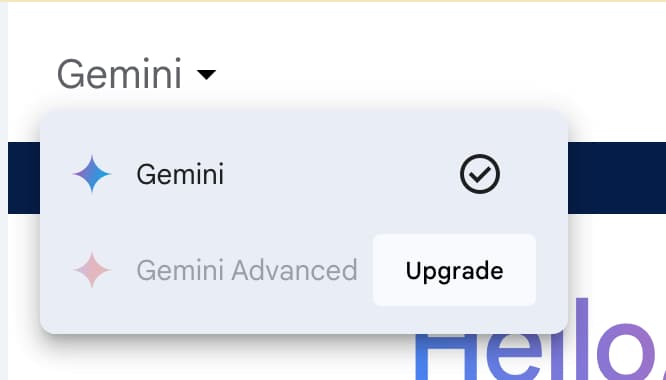 gemini upgrade dropdown menu